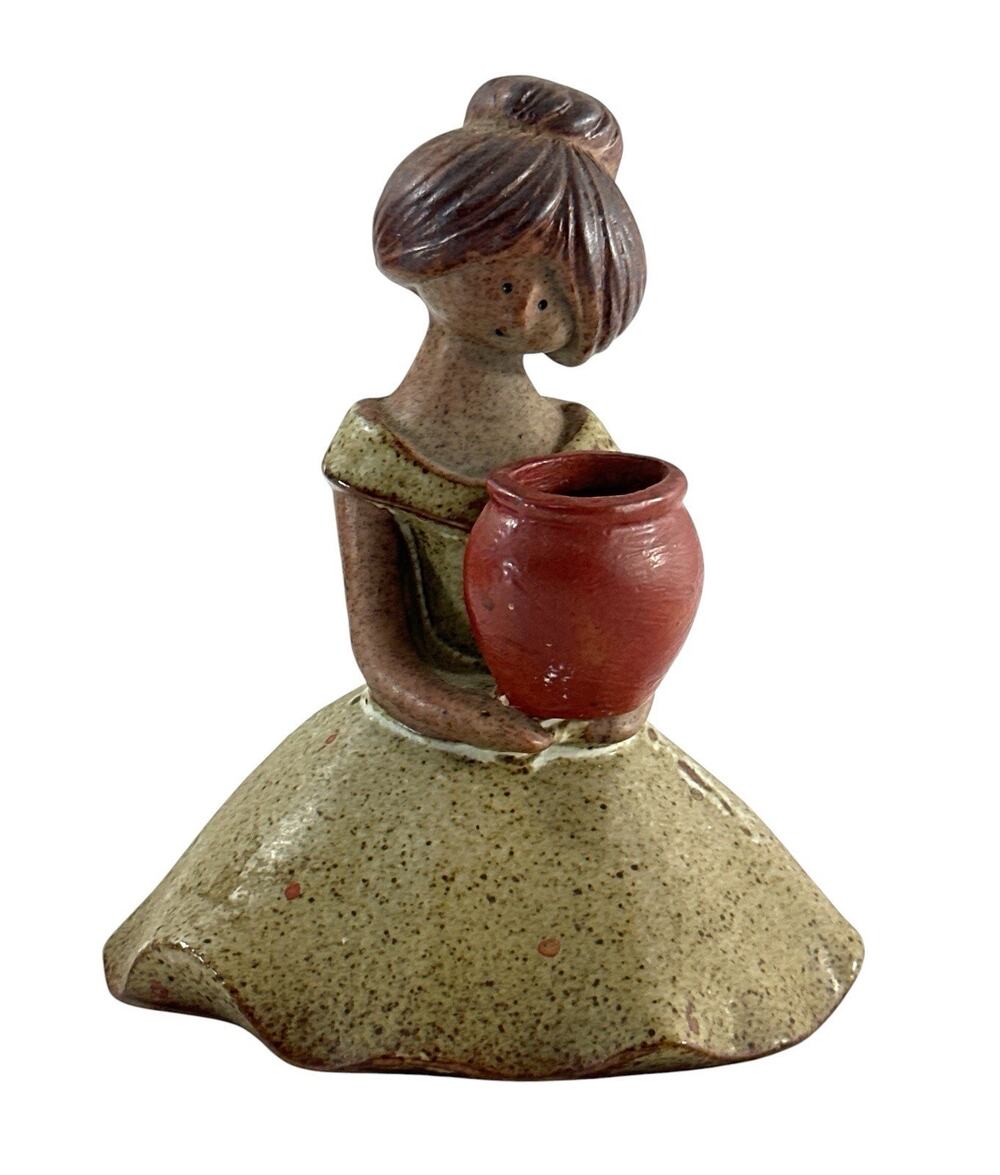 Vintage UCTCI Japan Ceramic Girl Figurine Holding Pot Mini Planter 5” MCM